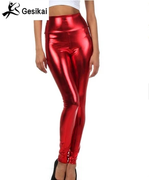 2017adult Yedi renk Parlak Metalik Yüksek Bel dar pantolon Seksi İnce Kalem Pantolon heveslenen