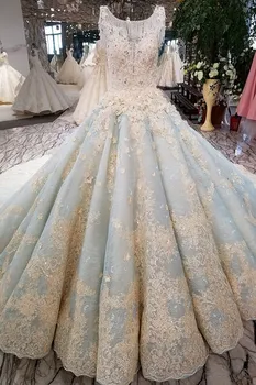 Vestido De Noiva Lüks Yüksek dereceli Boncuklu Vintage Topu Cüppe Düğün 2018 Gelinlikler Gelin Elbise Brautkleid Nane Mavi Elbise