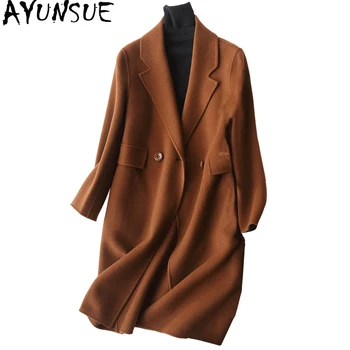 AYUNSUE 2018 Moda 80% Yün Ceket Kadın Kaşmir Palto Orta Taraflı-Uzun Kış Ceket Kadın Ceket 37008-1 WYQ1156 Kabanlar