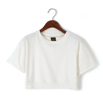 Katı kadınlar için 2018 Kadın seksi kısa T-shirt Beyaz Siyah t-shirt-boyun pamuk kırpma üst tee tshirt moda rahat üstleri o