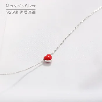 Yeni Gelenler Kadın Moda 925 sterling gümüş takı Gümüş Kırmızı Kalp Kolye & Kolye Sterling - -
