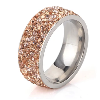 NİBA 5 Satır Satır Renkli Kristal Takı Kadın Çelik Nişan/Nikah yüzüğü Paslanmaz