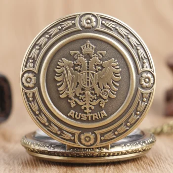 Yaratıcı Çift Kartal Bronz Hayranları Hediye Cep Saati Avusturya Ulusal Amblemi Bakır Kolye Kuvars Saatler