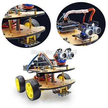 ARDUİNO Mini breadboard Çok fonksiyonlu 4 çekerli Robot Araç Kitleri Ultrasonik Modül UNO R3 MEGA328P Robot Araba Montaj Kiti