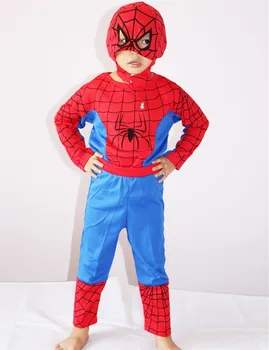 3-7Years Çocuklar Kırmızı Örümcek Adam Kostümü Cadılar Bayramı Partisi Kostüm Uzun Kollu T-Shirt+Pantolon Set XXL Maske 3Pieces Takım+
