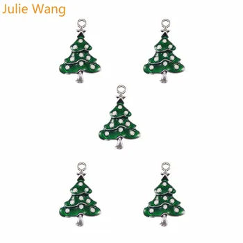 Julie Wang 10 ADET/lot Yeşil Renk Çinko Alaşım Noel Ağacı Kolye Takı Küpe Kolye El Sanatları DİY Hediyeler Bulmak Takılar