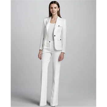 Beyaz Bir Düğme Resmi Pantolon Takım Elbise Bayanlar Smokin İş Kadın Ofis Üniforma Düğün Giysileri Kadın 2 Parça Setleri Blazer