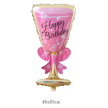 Ynaayu 1 adet Büyük Boy Şampanya Fincan Alüminyum Balon Düğün Doğum günü Partisi Pembe Şişme Balon, Parti malzemeleri