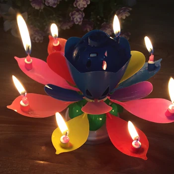 Hediyeler için 1 adet Doğum günü Çiçek Mum ,Canldes El Sanatları gayrimenkulünü Müzik LED