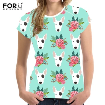 FORUDESİGNS T shirt Kadın Bull Terrier Fransız Bulldog Baskı T-shirt Gençler Karikatür Desen Üstleri Kız Kawaii Tişört