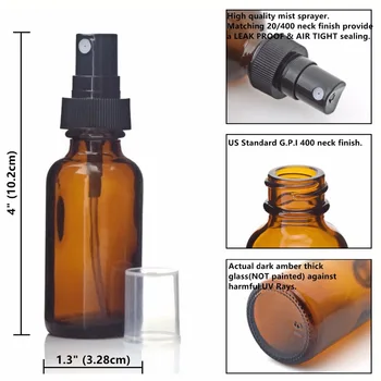 6pcs ağırlık (30 ml Amber Cam Şişe Sprey w/ Siyah İnce Sis Püskürtücü doldurulabilir esans şişe kozmetik kapları boş
