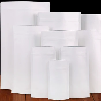 50Pcs/Lot Beyaz Kraft Kağıt Mylar Folyo Çanta Gıda Ambalaj Doypack Torbalar Ayağa Zip Kilit Kavrama Mühür açılıp kapanabilir Çok Boyutları
