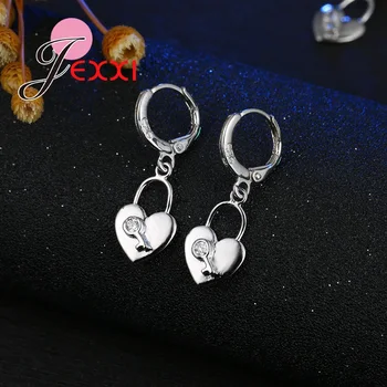 Sıcak Satış 925 Gümüş Küpe Kakma Anahtar Desen Neckalce Kadınlar İçin Ayarlayın Moda Romantik Kalp Takı Kolye Takı