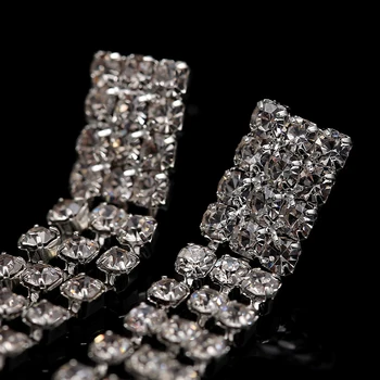 Kadınların Düğün Takı için Tam CZ Rhinestone Kristal Damla Küpe Köpüklü gelin Gümüş Dangle Uzun Püskül Küpe Aksesuar