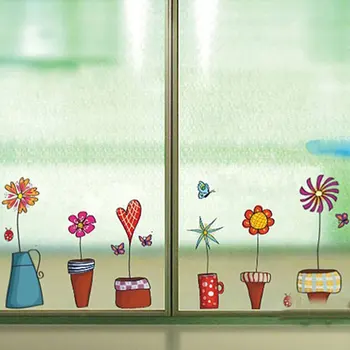 Sevimli Karikatür Çiçek Butterfies Duvar Çıkartmaları Çıkartma Mutfak Banyo Penceresi Cam Duvar Dekoru Ev Dekorasyon Çocuk Odası