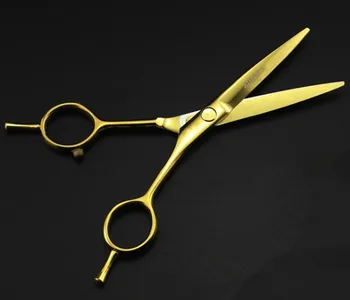 İki profesyonel 5.5 inç altın-Berber saç kesme makası makas inceltme makası scisors kuaförlük makas set kuyruklu
