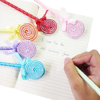 36 Adet/sürü Yenilik Plastik Kawaii Şeker Renkli Kalem tükenmez Lolipop Tükenmez Kalem Sevimli Kırtasiye Okul Malzemeleri Şekil