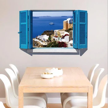 Duvarlar için 6 Stil Yeni 3D Deniz Manzara Penceresi Büyük Duvar Sticker Ev Dekorasyonu Oturma Odası Duvar Çıkartması Deniz Dekor Kalıpları