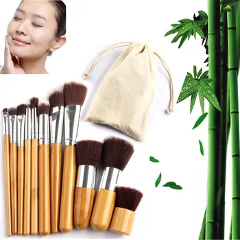 11pcs/Makyaj Fırçaları Seti Bambu Üstün Yumuşak Kozmetik göz Farı Fondöten Kapatıcı Çantası ile Set Fırça makyaj seti