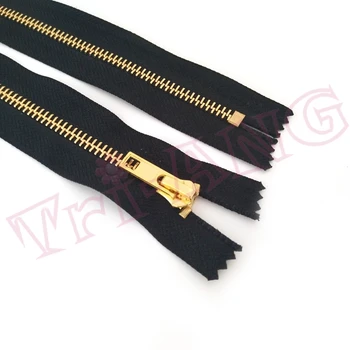 Yakın 10 adet/lot, 20cm & 60cm Uzunluk-end 5# Altın Rengi Pirinç Diş Metal Fermuar