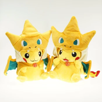 2 adet/lot 25cm Pikachu Cosplay Mega Charizard X&Y Peluş Oyuncaklar Sevimli Pikachu Çocuklar için Yumuşak Doldurulmuş Hayvan Oyuncak Hediye Peluş