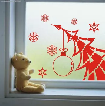 Mutlu Noel Ağacı Kar Çıkarılabilir Eve Vinil Pencere Duvar Çıkartmaları Çıkartma dekor adesivo de parede Cam Mağaza Kapı Festivali Aralık