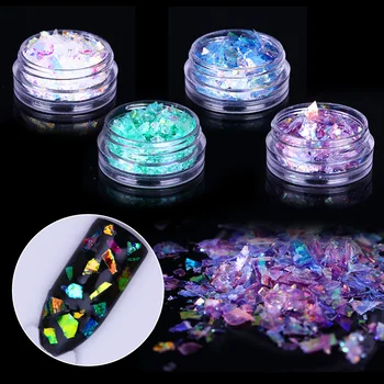 4 adet Floresan Tırnak Glitter Pul Tırnak Sanat Dekorasyon için Cam Kağıt Düzensiz Paillette Tırnak Sanat Payetler İpuçları UV Jel Seti