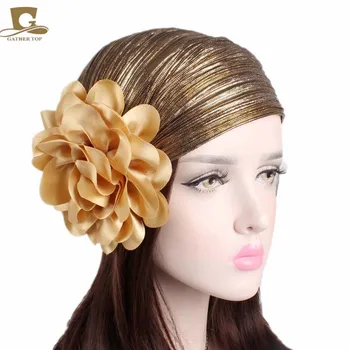 Yeni Kadın Lüks Çiçek Fırfır Metalik Türban Kafa Bandı Kemoterapi Şapka Beanie Başörtüsü Headwrap Bayan Turbante