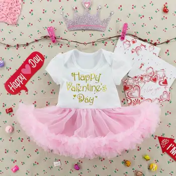 Mutlu Sevgililer Günü Pembe Dantel Tutu Romper Elbise saç Bandı Bacak Isıtıcıları Kız Bebek Kıyafetleri yeni Doğan Bebek Giysileri Setleri Valentine