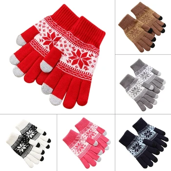 KLV Unisex Kış Sıcak kar Tanesi Baskı Kalın Dokunmatik Ekran Glovess Streç Örme