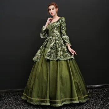 Yeşil çiçek nakış Venedik Karnavalı Kraliçesi topu cüppe elbise Ortaçağ Rönesans Cüppe Victoria/Antoinette