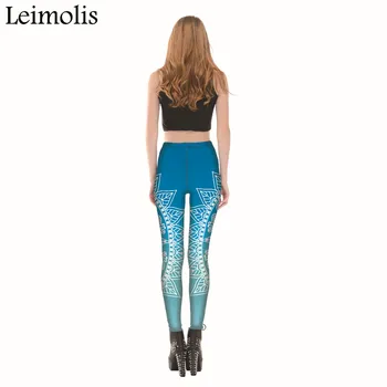 Bel fitness egzersiz şınav yüksek Leimolis 3D baskılı mavi Bohem çiçek harajuku gothic seksi artı boyutu kadın pantolon tozluk