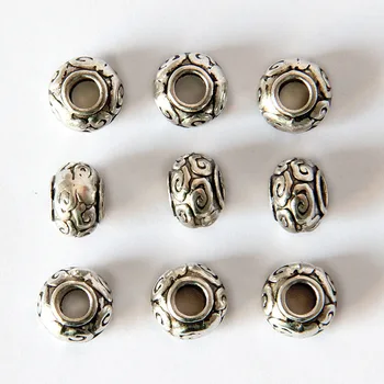Avrupa Charm Bilezik Takı için 4 mm Büyük Delik Spacer Boncuk ile 20pcs/lot Antika Gümüş 10x7mm Tibet Boncuk Bulguları Yapma