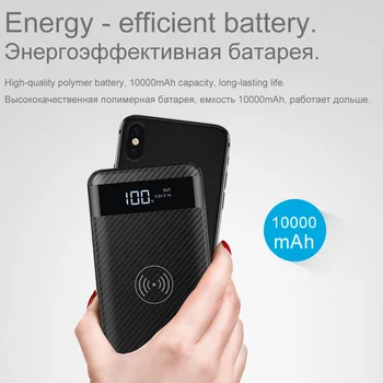 İphone X Dijital Ekran Harici Batarya Powerbank ile HOCO Qİ Kablosuz Şarj Cihazı Güç Bankası 10000mah Taşınabilir Çift USB 8