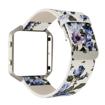 Gümüş Metal Çerçeve Kapak Bumper Case ile Fitbit Blaze Bant Çiçek Bilezik Bileklik İçin renkli Çiçek Hakiki Deri Kayış