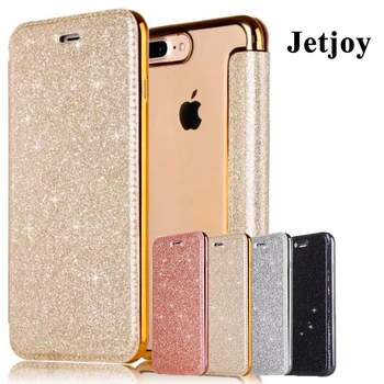 8 iPhone X İçin Jetjoy 3D Glitter Cüzdan Kılıf Artı Silikon Kılıf Hybrid Sparkle Deri Çanta Darbeye Tam Kapak Telefon Kılıfları