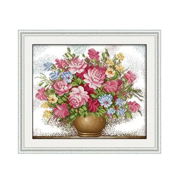 Bitki Çiçek Serisi Çapraz Dikiş Seti, Pembe Güzel Vazo el Yapımı DİY Çin tarzı Dekorasyon Dikiş Nakış Gül