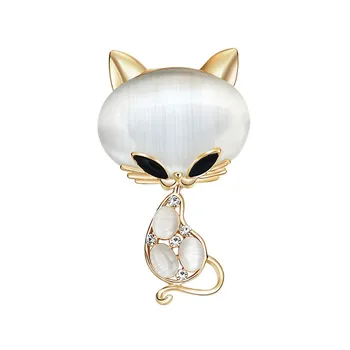 Beyaz Kedi Gözü Taş Hayvan Takı Kadın mizaç Bayanlar Çekicilik Şirin Mini Fox Alaşım Rhinestone Broş Süs Kazak