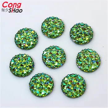 Cong Shao 200PCS 12mm AB Renkli yassı sırtlı deniz taş ve kristaller YB62 Yuvarlak Elmas kesim kostüm Düğmesi DİY Aksesuarları Reçine