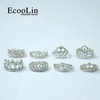 50Pcs EcooLin Takı Moda Zirkon Parlak Taç Gümüş Yüzük Kadınlar Toplu İçin Birçok Kaplama LR4024 Paketleri