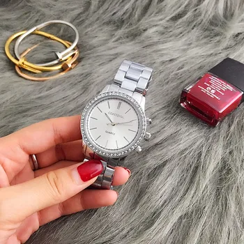 İzle Saat saat montre femme relogio CONTENA Marka Moda Gümüş İzle Kadın Lüks Rhinestone Kadın Saatler Saatler Bayanlar