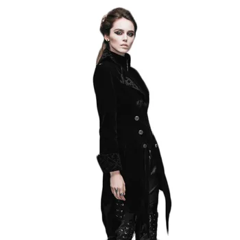 Steampunk Gotik Ceket Kadın Mahkeme Sadık Uzun Ceket Nakış Pocket Ceket Siyah Kırmızı Rüzgarlık Kadın Sonbahar Baskılı
