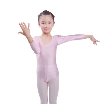Çocuklar Uzun Kızlar Leotard Bale İçin Jimnastik Justaucorps Dans Kostümleri Kollu Kostüm