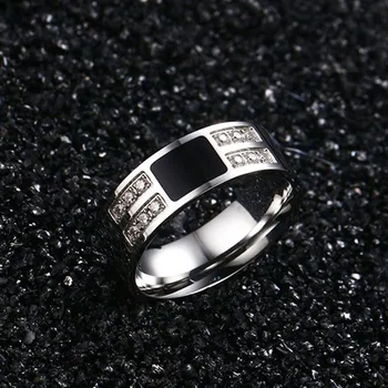 Meaeguet Klasik Erkek Paslanmaz Çelik Kristal Kübik Zirkon Nişan Yüzüğünü Yüksek Gümüş Renkli Taş Yada Cilalı
