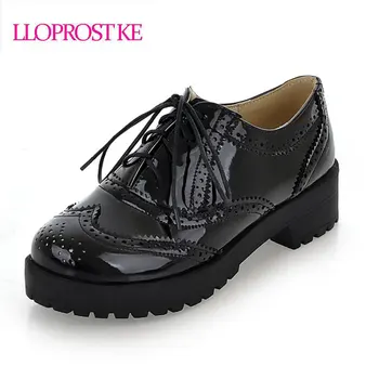 LLOPROSTKE kadın moda deri siyah beyaz renk dantel dans ayakkabıları rahat kadınlar dört mevsim oxfordlar ayakkabı japanned W053 pompaları