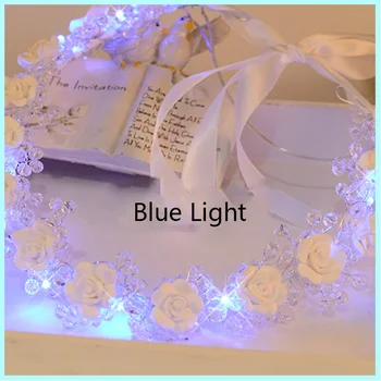 Moda Mavi Işık Çiçek Düğün Gelin Hairwear Kristal Çelenk Tiaras Beyaz Polimer Kil Çiçek Taç Şerit SG103 saç Bandı