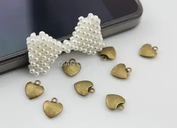 3D 30 adet diy telefonu dekor için 12X11mm kalp şekli, antik Bronz çinko alaşım kolye, nazar boncuğu aşk