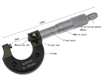 Dış Mikrometre 0-25mm Metrik Karbür Göstergesi Standartları Öğretim Ölçüm Araçları Kumpas