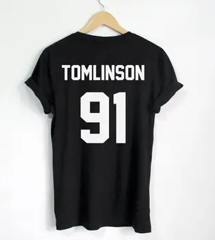 Louis Tomlinson 91 Geri Harfleri Yazdırmak Kadın Bayan Siyah Gri Beyaz Üst Tişört Hipster T shirt Pamuk günlük Komik Tişört-96 T