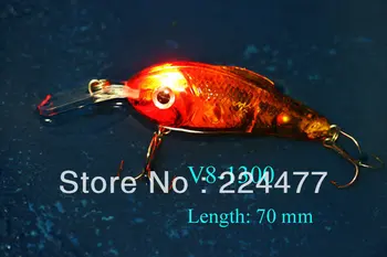 7cm/17g sert plastik balıkçılık yüzen yem krank su döküm bait takımları kırmızı yanıp sönen bir ışık ile balık LED